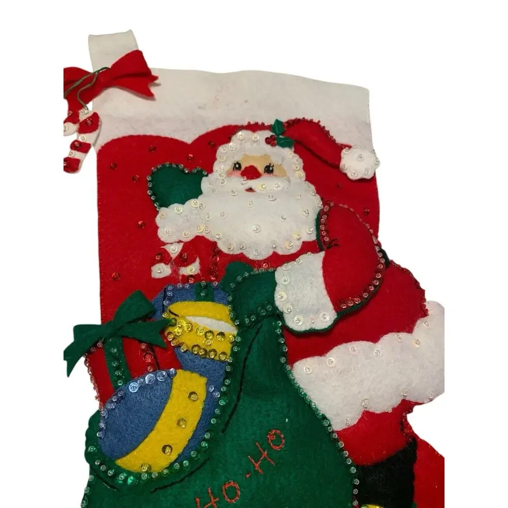 Finished Bucilla Christmas Stocking Handmade Santa Felt Sequin Applique‎ 84856